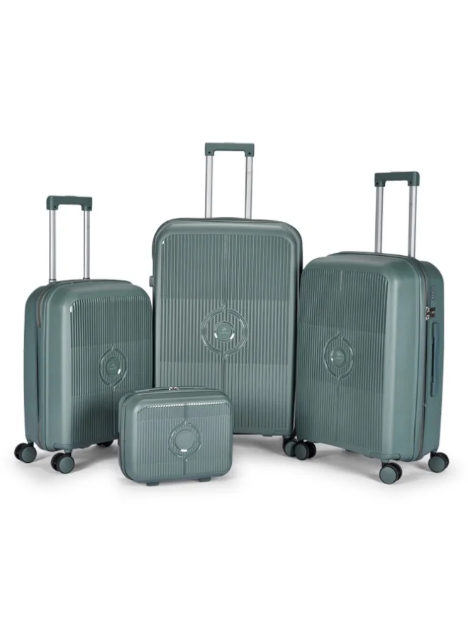 ليمرا طقم شنط سفر مكون من 4 حقائب أمتعة بعجلات و بتصميم صلب وقوي مصنوع  من مادة البولي بوربلين لون تركواز رمادي